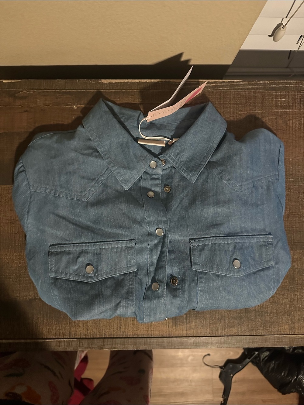 eva mendes for New York & Company Chambray Button-Up Shirt - Light Blue